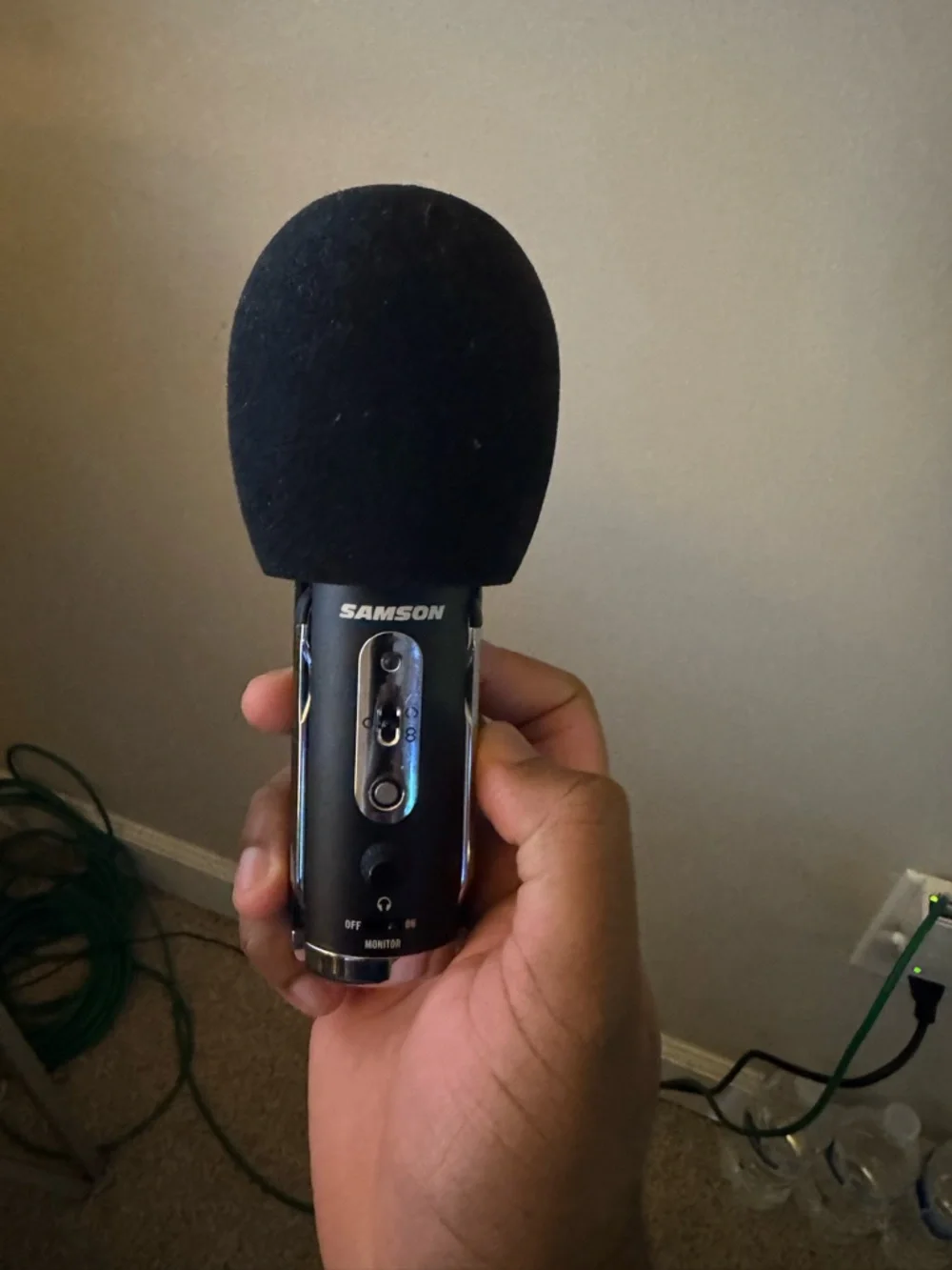 Black Handheld USB Microphone with Wind Screen